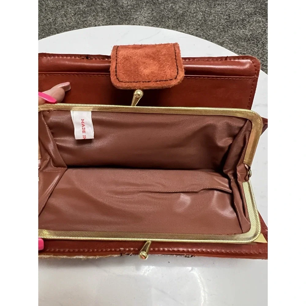 Vtg 1970s Patchwork Suede Leather Wallet‎ Organizer Boho Made in Hong Kong